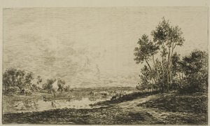 Port Maurin のセーヌ川 作： Charles Francois Daubigny