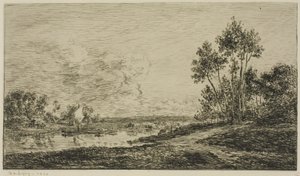 Port Maurin のセーヌ川 作： Charles Francois Daubigny