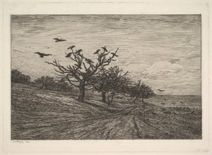 カラスでいっぱいの木、1867年。