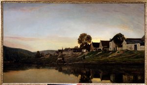 ボニエール近郊の村 シャルル・フランソワ・ドービニー（1817-1878）による絵画 1861年 個人蔵 作： Charles Francois Daubigny