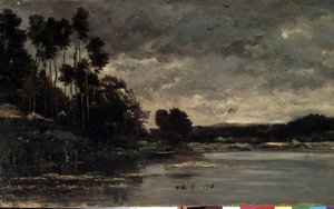 「川のほとり」（川岸） シャルル・フランソワ・ドービニー作（1817-1878） 1866年 寸法 26x460 cm エルミタージュ美術館、サンクトペテルブルク（サンクトペテルブルク） 作： Charles Francois Daubigny