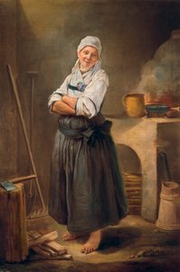 ザクセン出身の若い女性がキッチンにいる様子。シャルル・フランソワ・ユタン（1715-1776）による絵画。1756. 作： Charles Francois Hutin