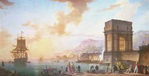 地中海の港のカプリッチョ、朝 作： Charles Francois Lacroix de Marseille