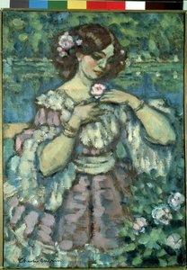 バラを持つ少女。 シャルル・ゲラン (1875-1939) の絵画 作： Charles Francois Prosper Guerin