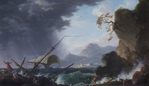 岩だらけの海岸の難破船 作： Charles François Grenier de Lacroix