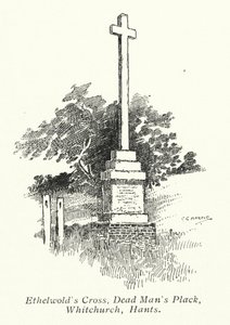 エセルウォルドの十字架、デッドマンズ・プラック、ウィッチチャーチ、ハンツ（リトグラフ） 作： Charles George Harper