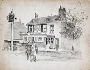古い風車パブ、214-214 チズウィック ハイ ロード、ターナム グリーン、ロンドン、1892-1933。 作： Charles George Harper