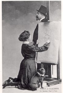 コレットと夫のウィリーを描いたポストカード (白黒写真) 作： Charles Gerschel