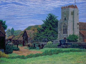 教会と納屋、ウォルサムセントローレンス 作： Charles Ginner