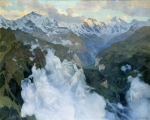 雲ラウターブルンネン渓谷、1901。 作： Charles Giron