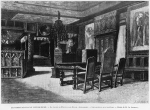 フォーチュンルイモーレ（1844-1901）によって彫刻されたビクターユーゴーの家、ガーンジーのオートビルハウスのラウンジ、祖先の肘掛け椅子 作： Charles Gosselin