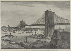 1800年代後半のブルックリンサイドからのニューヨークとブルックリンの吊り橋 作： Charles Graham