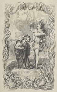 テンペストの挿絵: キャリバン、フェルディナンド、アリエル、1836 年。 作： Charles Gray