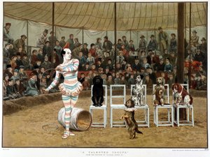 The learned dogs: circus scene with clown and dogs - after Charles Green, English chromo 1885.The learned dogs: circus scene with clown and dogs - after Charles Green, English chromo 1885.The learned dogs.¿The learned dogs: circus scene with clown and dogs 作： Charles Green