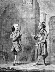18世紀後半のフランスのプチメートルとその従者。 作： Charles Grignion
