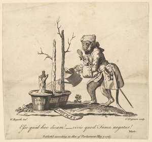 1761年5月7日、スプリングガーデンに展示された写真のカタログへのテールピース。 作： Charles Grignion