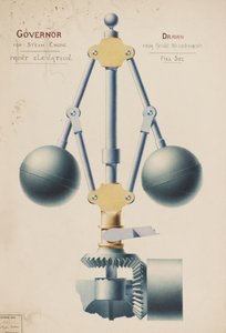 蒸気機関の知事 - 正面図、1882年頃（水彩） 作： Charles Gustav Louis Phillips