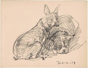 二匹の犬 作： Charles H. Woodbury
