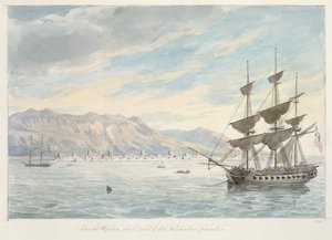 ワカビー海賊の主港、ラス・エル・キジマ 19世紀頃 （黒鉛・水彩） 作： Charles Hamilton Smith