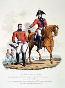 「最後の規則によると大英帝国の衣装」からのロイヤルスタッフコアの兵士の制服、1813年公開（手塗りのアクアチント）