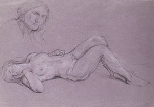 彼女の手で休んでいる女性の頭の研究で、リクライニングヌードの女性像の研究 作： Charles Haslewood Shannon