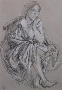 着席女性の研究、着席女性ドレープ（紙にチョーク） 作： Charles Haslewood Shannon