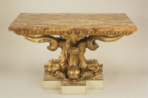 Marsh＆Tatham作、1805年頃のコンソールテーブル（木、小包の金箔とジャスパー）