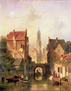 オランダの運河シーン、1866 作： Charles Henri Joseph Leickert