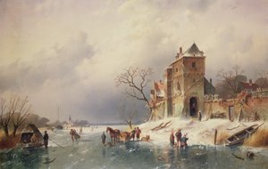凍った冬景色、19世紀 作： Charles Henri Joseph Leickert