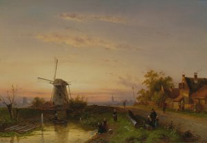 夕暮れの風車 作： Charles Henri Joseph Leickert