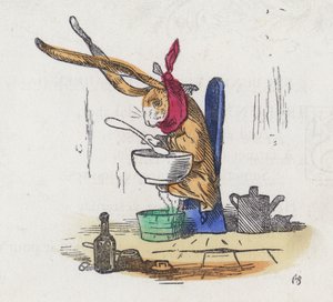 風邪をひいたウサギ（彩色済み彫刻 作： Charles Henry (after) Bennett