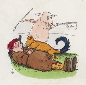 怠け者の羊飼い（彩色済み彫刻 作： Charles Henry (after) Bennett
