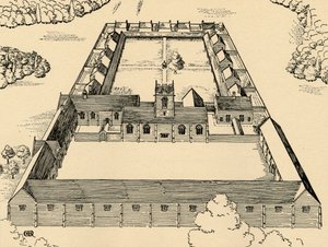 カルトゥジオ修道院の鳥瞰図、1931年 作： Charles Henry Bourne Quennell