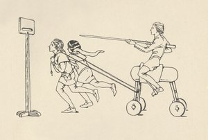 1340年頃、アレクサンダーのクインテインロマンスで乗馬をしている少年たち。Bodleian、1931年 作： Charles Henry Bourne Quennell