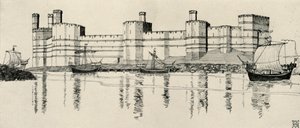 1931年北ウェールズのカーナーボン城の外観 作： Charles Henry Bourne Quennell