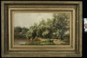 ロングアイランドで羊を洗う、1874 作： Charles Henry Miller