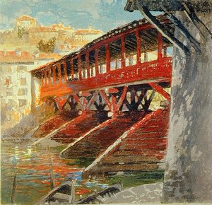 アルピーニ橋、バッサーノ・デル・グラッパ、1910年頃（レリーフプリント） 作： Charles Hodge Mackie