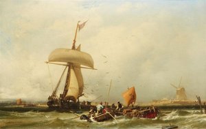 ドイツ語：帆船とボートのあるオランダ海岸の眺め 帆船とボートのあるオランダ海岸の眺め