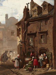 ドイツ語：Markttreiben in einer mittelalterlichen Stadt 中世の町のマーケット・デー