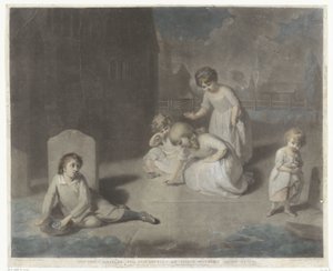 墓地の子供たち 母親の墓石の碑文を読む子供たち（オブジェクトのタイトル） 作： Charles Howard Hodges