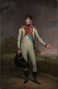 オランダ王ルイ・ナポレオンの肖像 ルイ ナポレオン (1778-1846)、1806 年から 1810 年までオランダの王であり、ライフ ガードの制服を着て歩いており、オランダ連邦王立勲章のグランド クロスと L のオフィサーズ クロスで飾られています。 作： Charles Howard Hodges