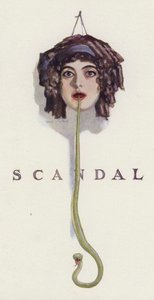 スキャンダル：女性の口から蛇が出てくる（カラーリトグラフ 作： Charles Hubbard Wright