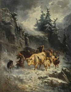 フランス語：Troupeau dans une tempête de neige 吹雪の中の群れ