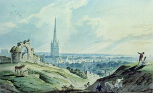 ケッツ城の廃墟近くのマウススホールドヒルからのノーリッチの眺め 作： Charles, II Catton