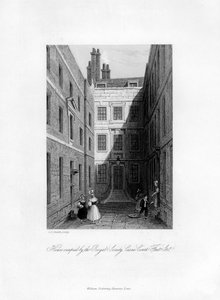 王立協会が所有する家、クレーンコート、フリートストリート、1678-1760、1840 作： Charles J. Smith