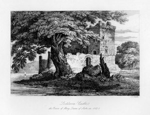 スコットランドのロックリーベン城、スコットランドのメアリーの刑務所、スコットランドの女王、1840年 作： Charles J. Smith