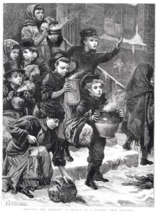 空腹の餌やり、ロンドンスープキッチン、1880