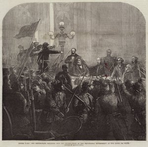パリ内部で、赤い共和党員がHotel De Villeの暫定政府の評議会室に侵入 作： Charles J. Staniland