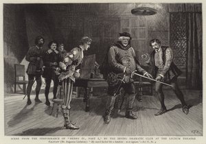 Lyceum TheaterのIrving Dramatic ClubによるヘンリーIVのパフォーマンスのパートIのシーン 作： Charles J. Staniland