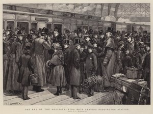 休暇の終わり、イートン・ボーイズがパディントン駅を出発 作： Charles J. Staniland